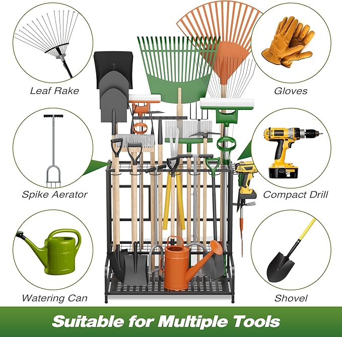 Garden Tool Organizer Rack Up to 39 Tools, Heavy-Duty Steel Yard Tool Organizer - Image 4