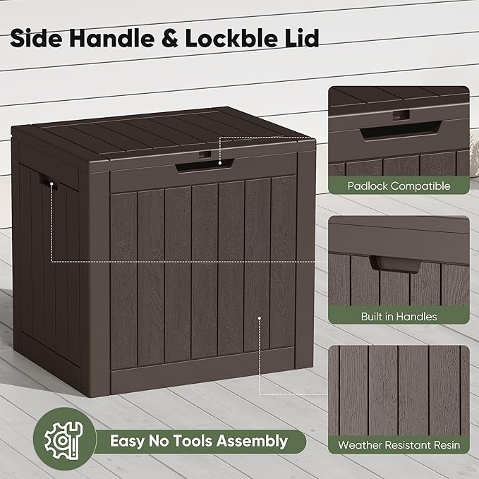 NEWBULIG 31 Gallon Deck Box, Weatherproof Resin Lockable Outdoor Storage - Image 5