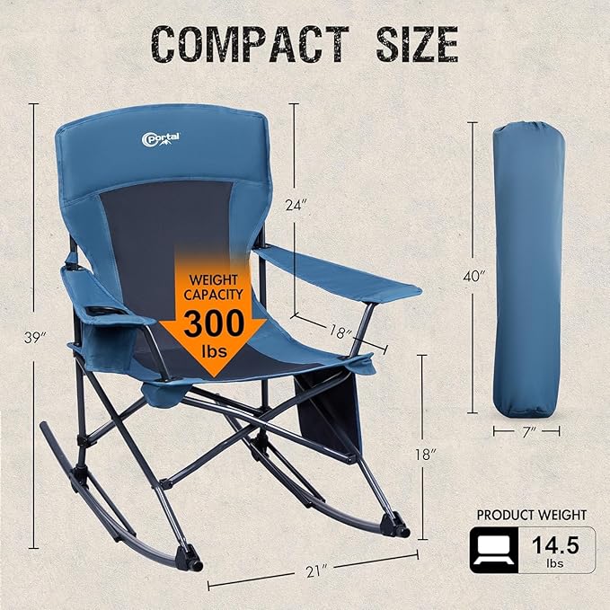 Portal Folding Camping Rocking Chair Portable Outdoor Rocker High Back Cup - Image 2