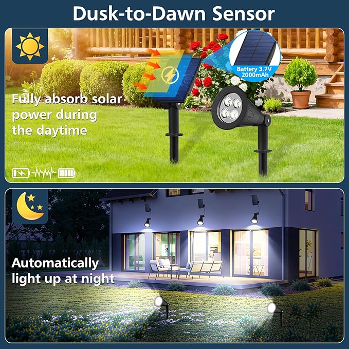 T-SUNUS Christmas Solar Powered LED Spot Light White 6000K, Separated Panel - Image 2
