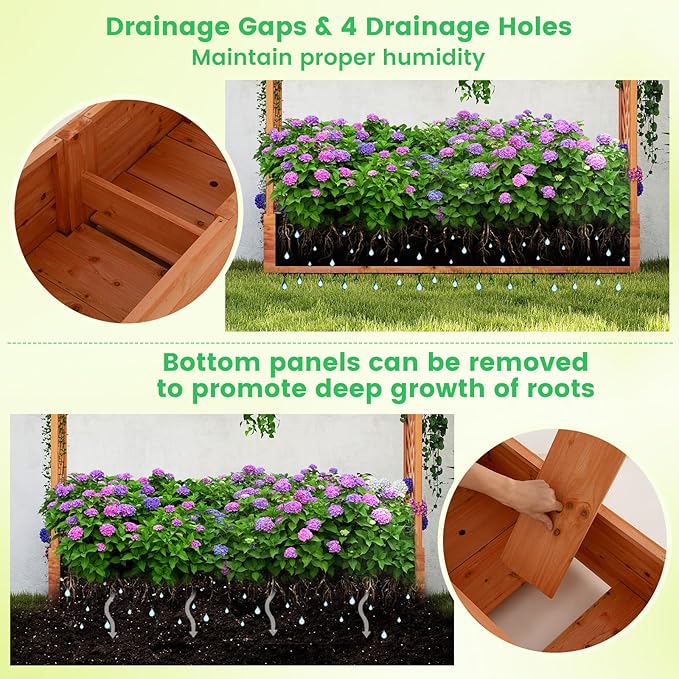 Giantex Raised Garden Bed with Trellis & Hanging Roof, Wood Planter Box with - Image 5