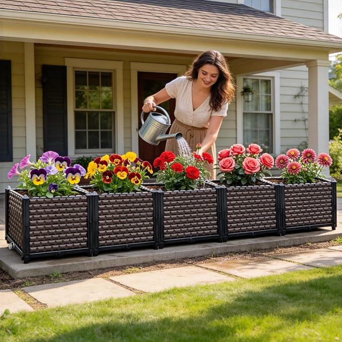 Large Planters for Outdoor Plants 14" Tall Planter Box, Raised Beds for - Image 2