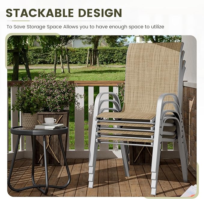 UDPATIO Patio Chairs Set of 4, Stackable Silver Outdoor Dining Chairs - Image 7
