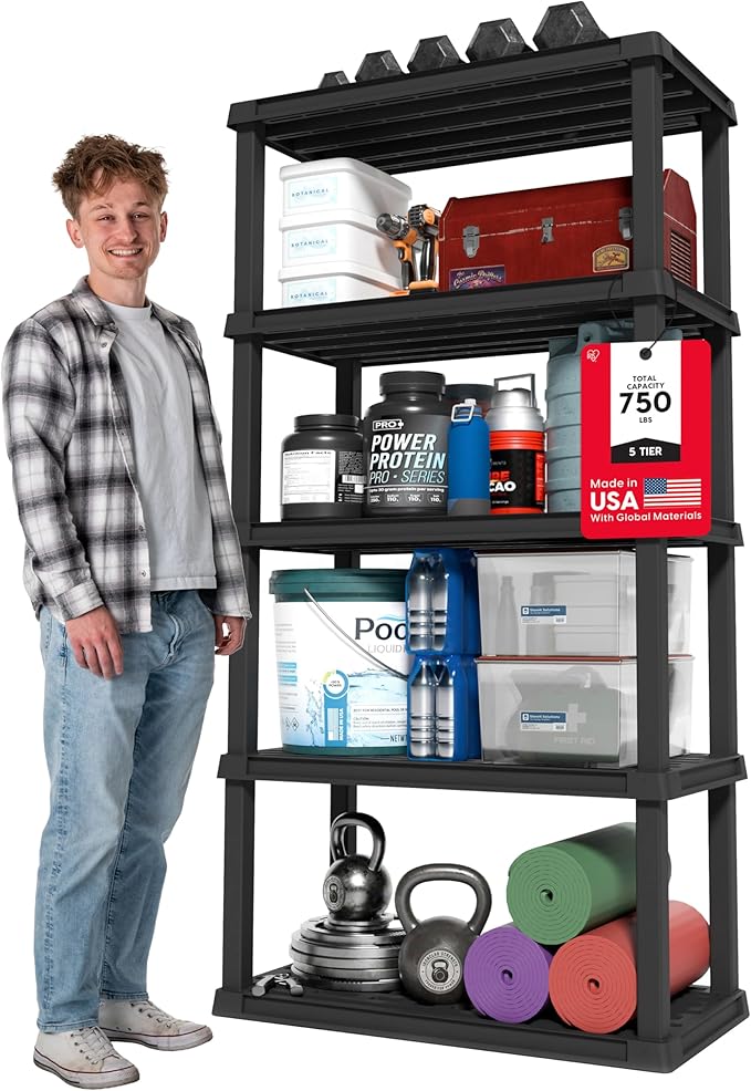 IRIS USA 5-Shelf Heavy Duty Plastic Storage Shelves, 750lb Capacity, Large by IRISUSA