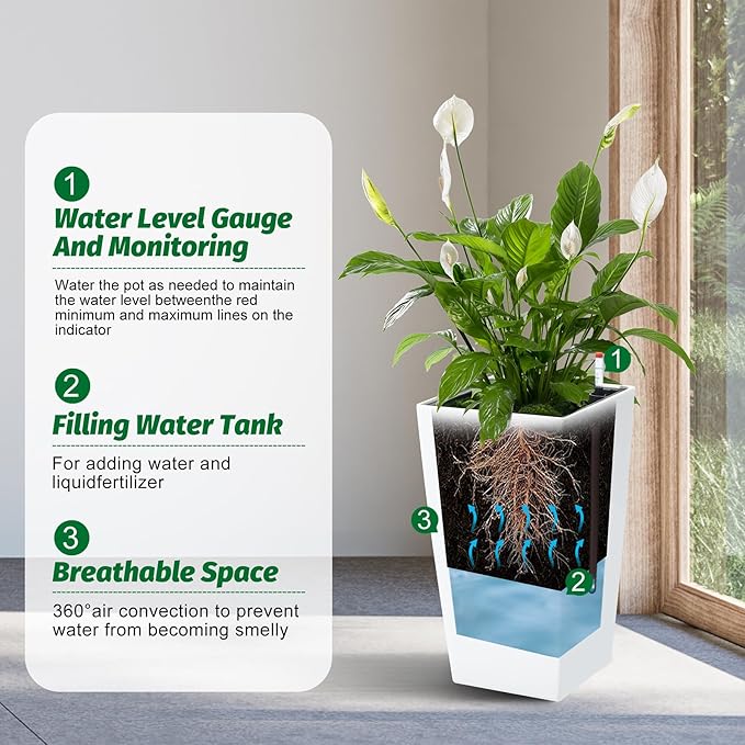 Garvee 16" Tall Planters Set of 2, Outdoor＆Indoor Black Planter Pots, High - Image 2