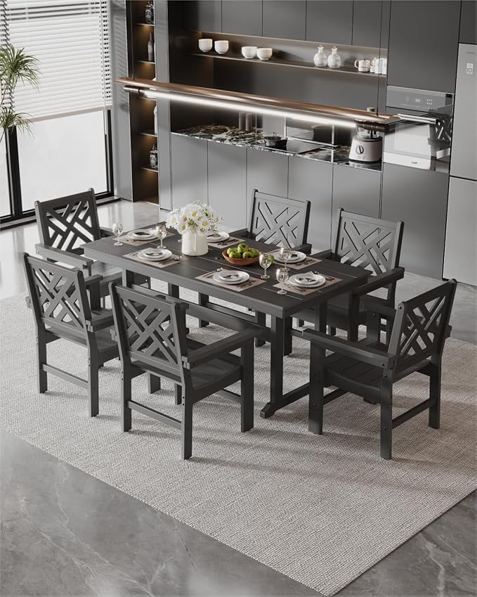 7-Piece Outdoor Dining Set, HDPE All-Weather Patio Table and Chairs Set - Image 8
