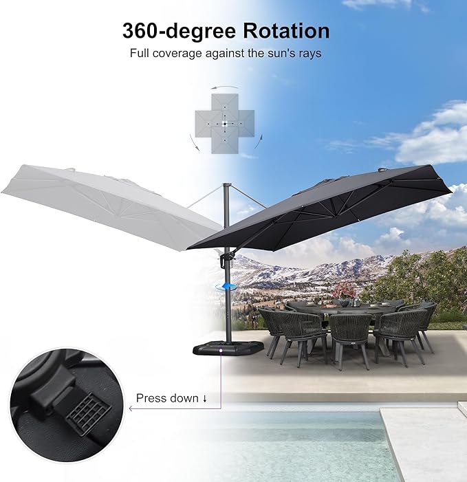 PURPLE LEAF 11.5' X 11.5' Telescopic Patio Umbrella Outdoor Cantilever Umbrella - Image 6