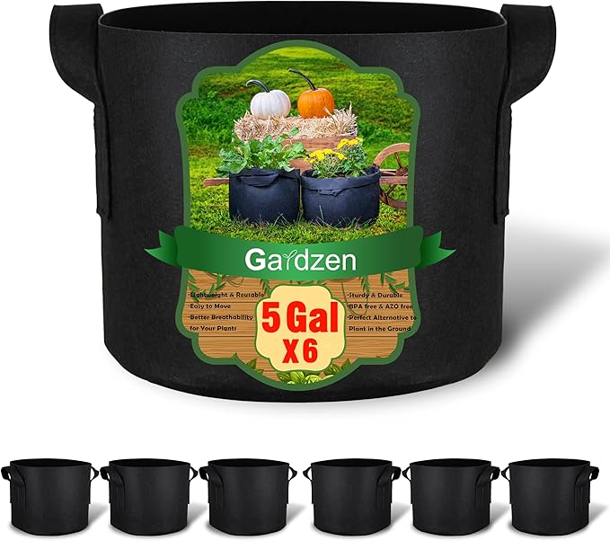 Gardzen 6-Pack 5 Gallon Grow Bags, Aeration Fabric Pots by Gardzen
