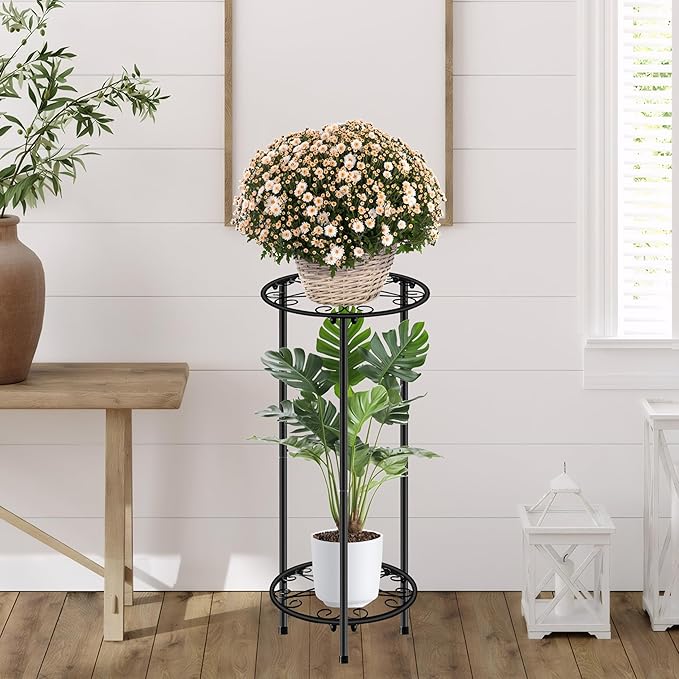 CASIMR Plant Stand Indoor Outdoor, Metal Rustproof Flower Shelf 2 Tier 23.9 inch - Image 4