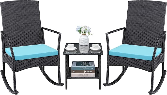 Greesum 3 Pieces Patio Furniture Set Outdoor Wicker Rocking Chairs by BuynowfromGreesum
