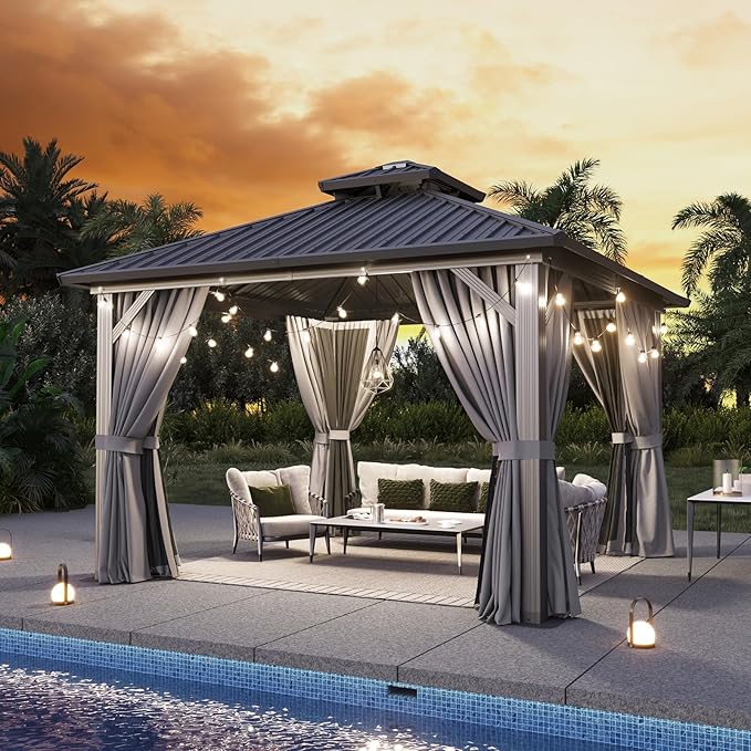 Aoxun 12'x12' Hardtop Gazebo, Aluminum Frame Canopy - Image 2