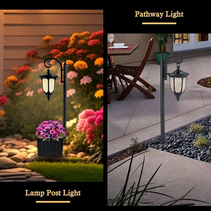 Solar Lamp Post Light with Planter, Outdoor Solar Lights with Crackle Glass - Image 6