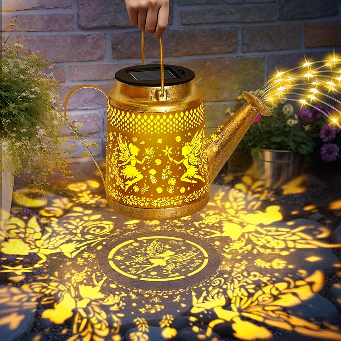 Solar Watering Can Lights Outdoor Garden Decor, Large Fairy Hanging Lantern - Image 2