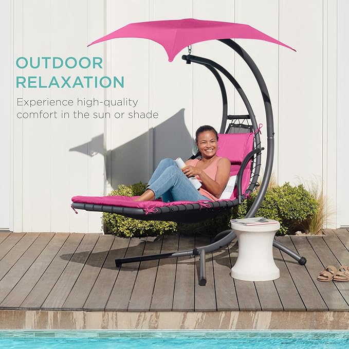 Best Choice Products Outdoor Hanging Curved Steel Chaise Lounge Chair Swing - Image 8