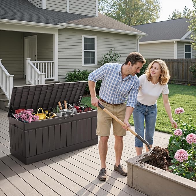 Flamaker Outdoor Storage Box 80 Gallon Resin Waterproof Deck Box Delivery Box - Image 7