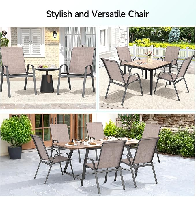 Patio Chairs Set of 6, Easily Set Up Stackable Outdoor Dining Chairs - Image 8