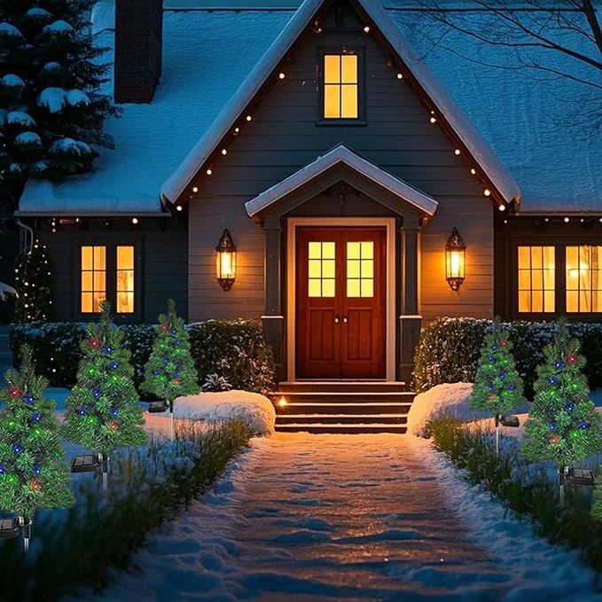Solar Christmas Tree Garden Stake Lights Outdoor Waterproof Pathway Lights Xmas - Image 8