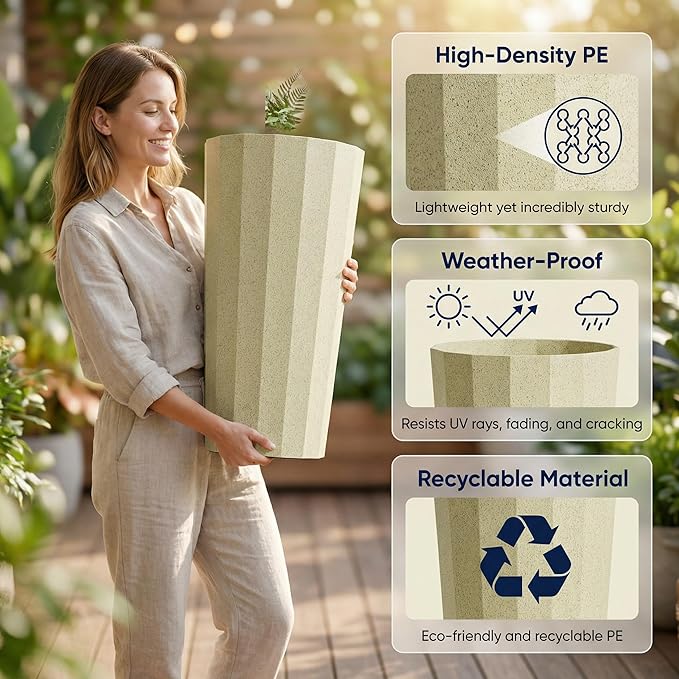 23.6" H Tall Planters for Outdoor Plants, 2 Pack Large Outdoor Planters for - Image 3