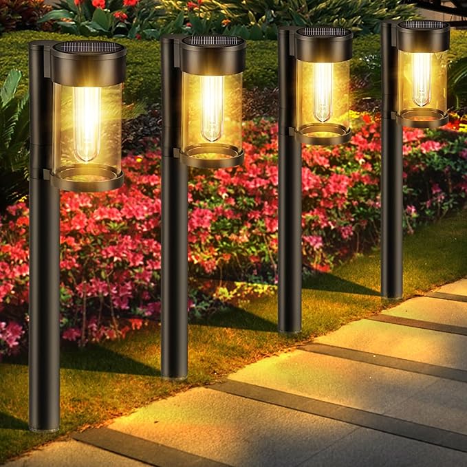 Mancra Solar Pathway Lights Outdoor, 10 Pack Metal & Glass Solar Lights Outdoor - Image 7