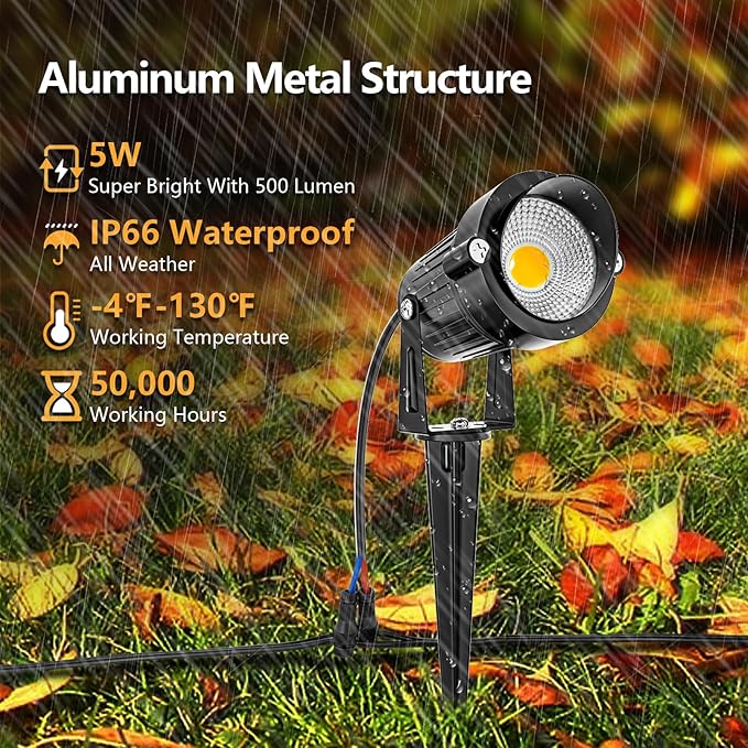 ZUCKEO All-in-One Landscape Lighting Kit, 5W LED Low Voltage Landscape Lights - Image 3