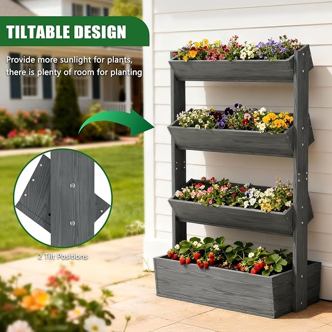 Wooden Vertical Raised Garden Bed, 4 Tier Garden Planters Raised Beds - Image 2