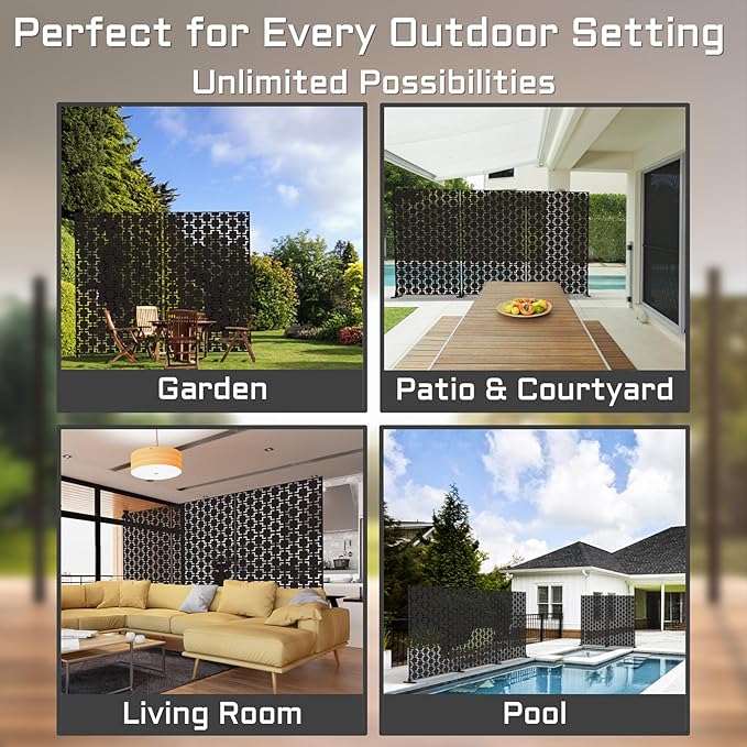 72" Metal Privacy Screen Freestanding Outdoor Room Divider Decorative Laser Cut - Image 5