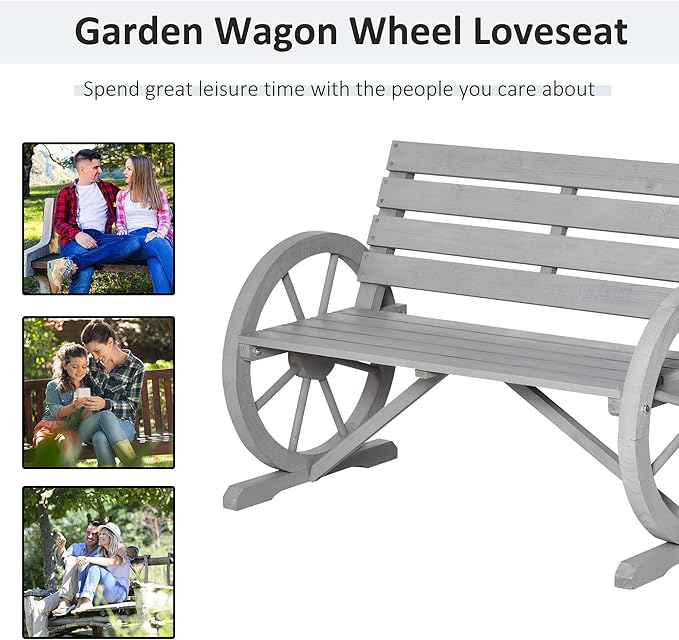 Outsunny 41" Wooden Wagon Wheel Bench, Rustic Outdoor Patio Weather Resistance - Image 7