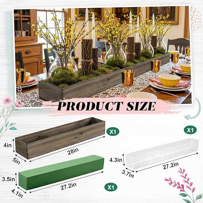 Dandat 1 Set Wood Boxes for Centerpieces 28 x 5 Inch Rectangle Wooden Planter - Image 2