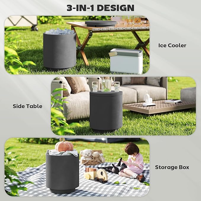 HOMCOM 2.6 Gal Outdoor Cooler Side Table, 3-in-1 Cool Coffee Table - Image 4
