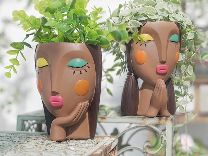 Face Planter Pots for Indoor Plants, Resin Head Planter Succulent Planter - Image 6