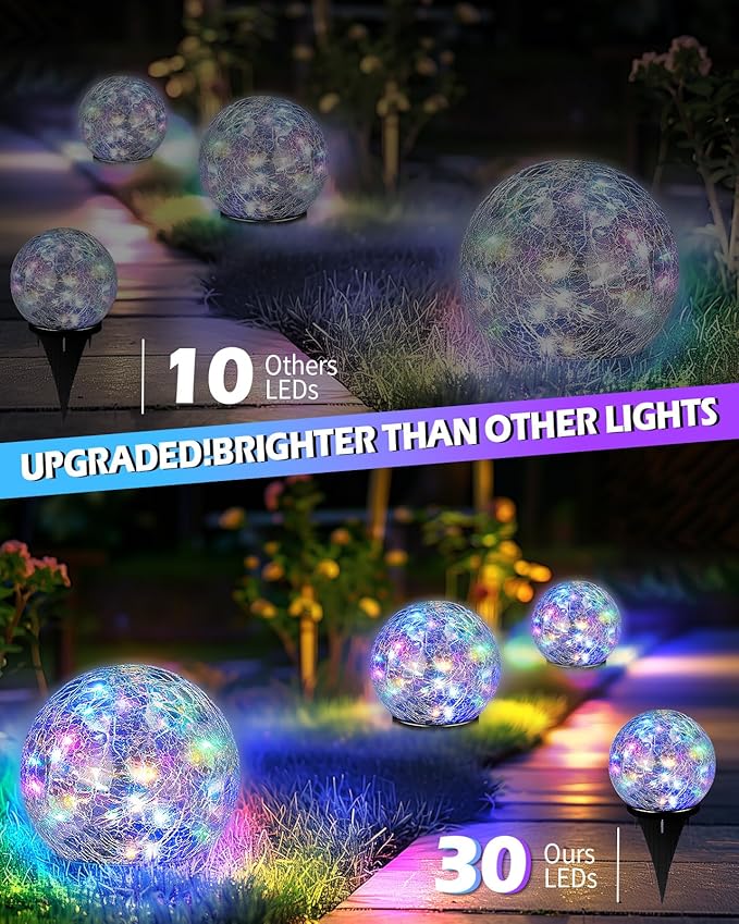 Coroor Garden Solar Ball Lights Outdoor Waterproof, 30 LED Cracked Glass Globe - Image 2