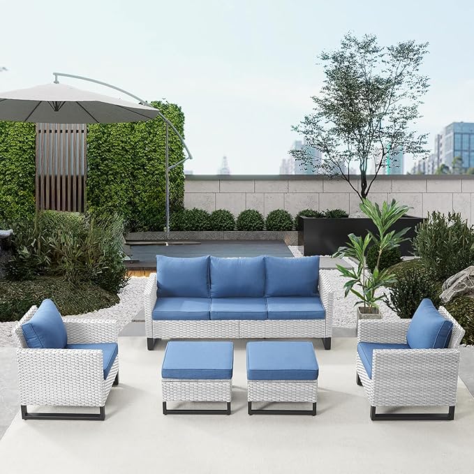 Belord Wicker Patio Furniture 5 Piece Outdoor Sofa Set, Oversize Outdoor Dining - Image 3