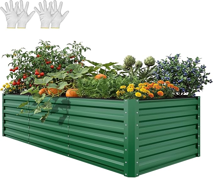 YITAHOME 8x4x2ft Large Raised Garden Bed Kit, Galvanized Metal Planter Box by YITAHOME