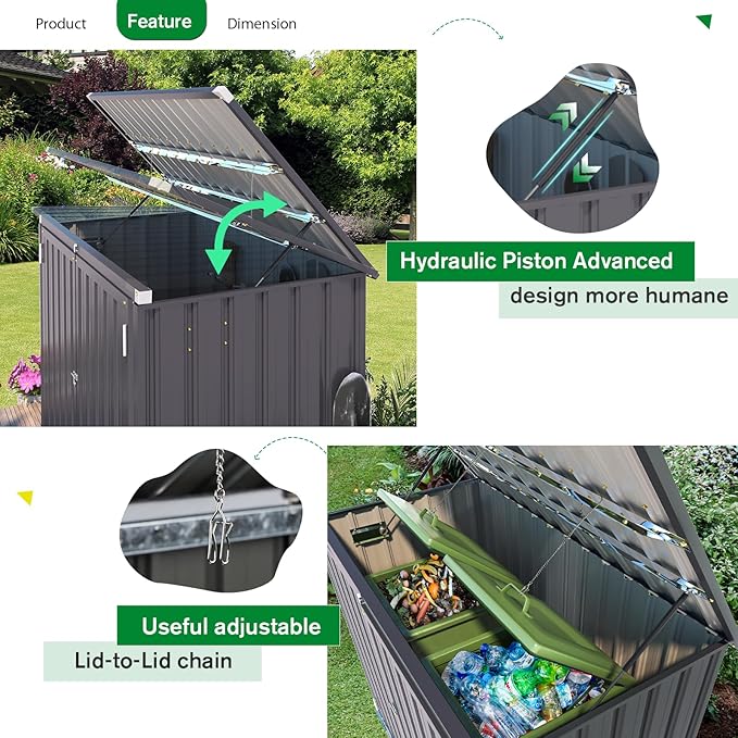 AECOJOY Outdoor Trash Can Storage Shed, 46 Cu.Ft Outside Garbage Can Storage - Image 4