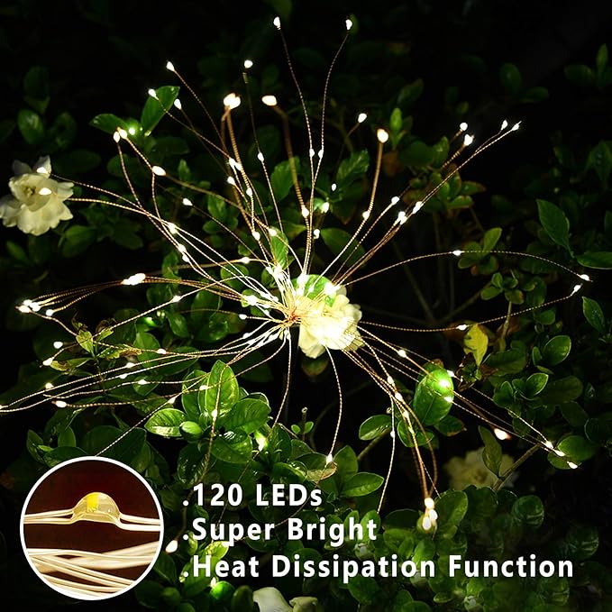 4 PCS Solar Firework Light, Outdoor Solar Garden Decorative Lights 120 LED - Image 7