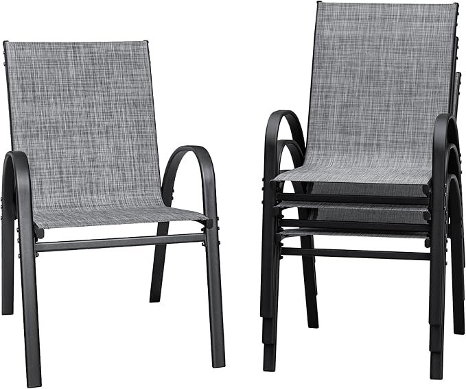 Flamaker Patio Chairs Stackable Dining Chairs Set of 4 Metal and Teslin Outdoor by Flamaker
