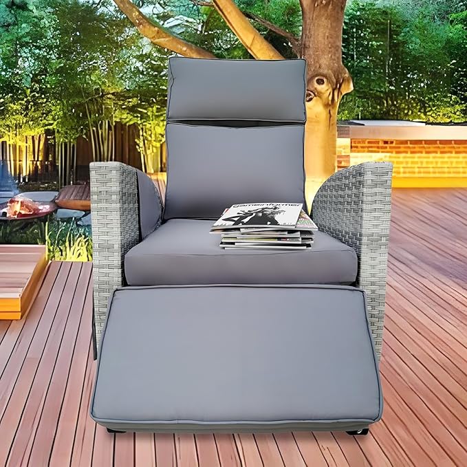 Wicker Outdoor Recliner | 145° Wicker Patio Reclining Chair - Image 3