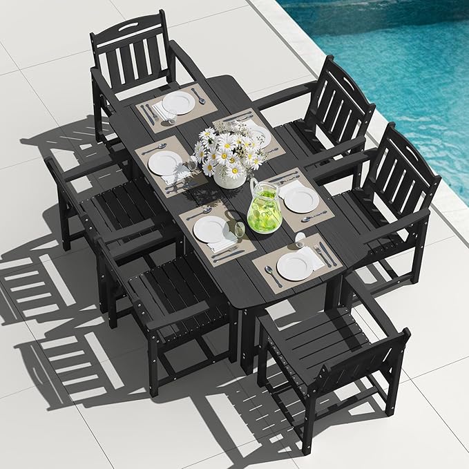 HDPE Outdoor Dining Set, Patio Table and Chairs Set, All-Weather 7-Piece by Suunyn