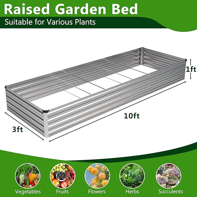 2PCS 10x3x1ft Galvanized Raised Garden Bed Kit, Metal Planter Box - Image 2