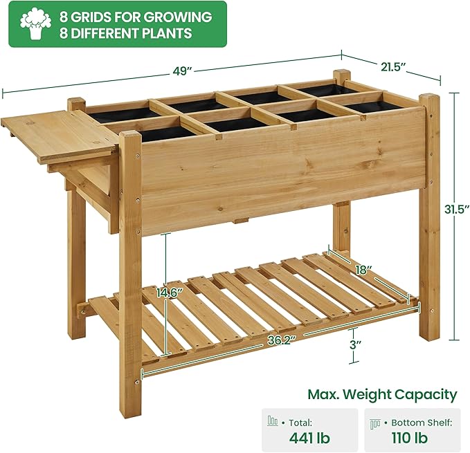 Yaheetech 49x22x32in 8 Pockets Horticulture Raised Garden Bed Elevated Wood - Image 3
