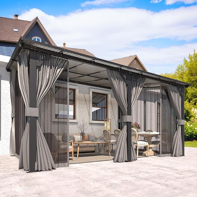 AECOJOY 14' x 10' Gazebo for Patio, Hard Top Lean to Gazebo Pergola - Image 7