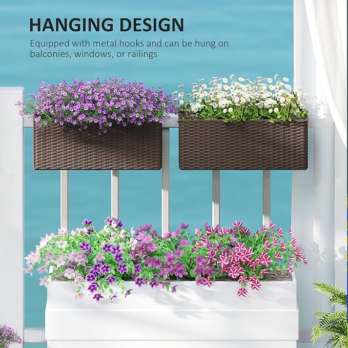 Outsunny Railing Planter Box, Hanging Flower Pots - Image 7
