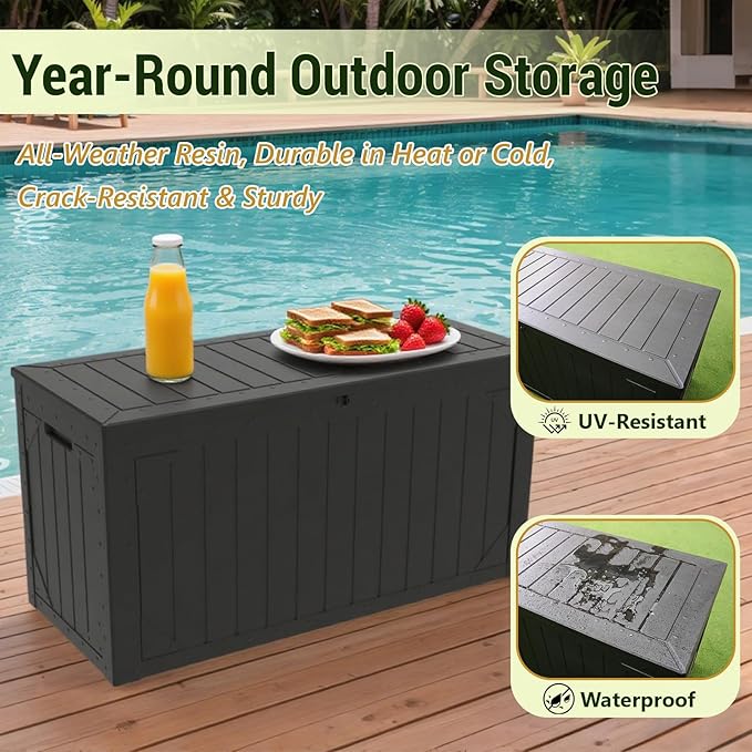 TARKARI 100 Gallon Lockable Resin Deck Box, Waterproof & UV-Resistant Outdoor - Image 3