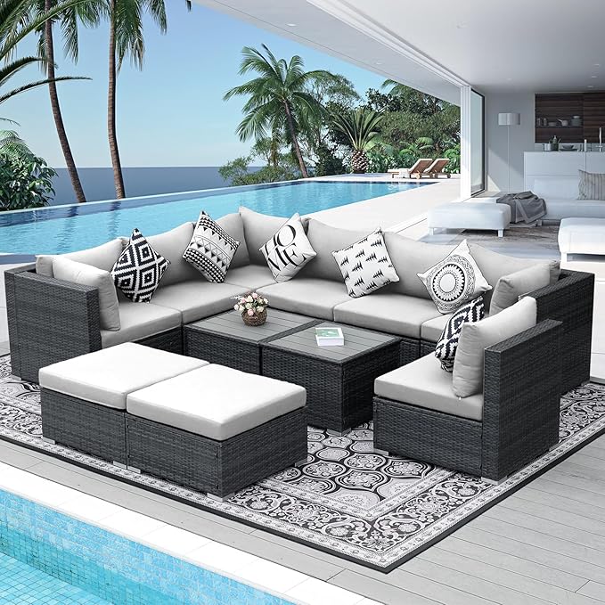 NICESOUL 11 Piece Modern Outdoor Furniture Sofa Set, 29.3'' High Back Comfy by NICESOUL