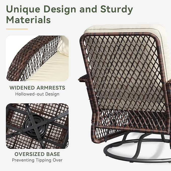 Aoxun 3 Pieces Patio Furniture Set, Patio Swivel Rocker Chairs Set of 2 - Image 5