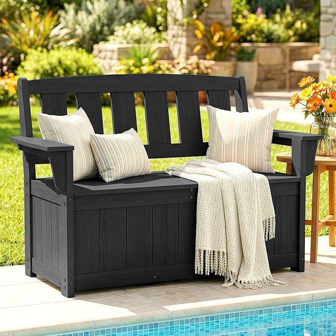 SERWALL HDPE Outdoor Storage Bench, All-Weather, UV-Resistant Deck Box - Image 2