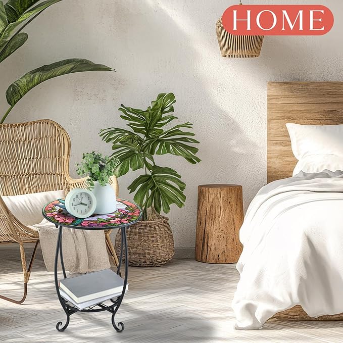 Outdoor Side Table Round Small Mosaic Patio Accent Indoor End Plant Metal - Image 5