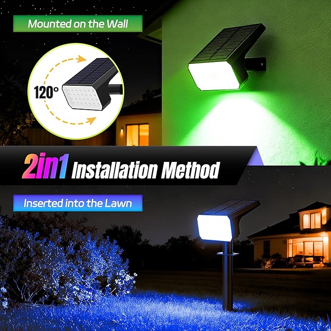 Solar Spot Lights Outdoor Color Changing, 7 Modes Auto On/Off Solar Landscape - Image 6