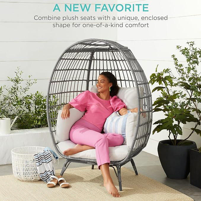 Best Choice Products Wicker Egg Chair, Oversized Indoor Outdoor Lounger - Image 7