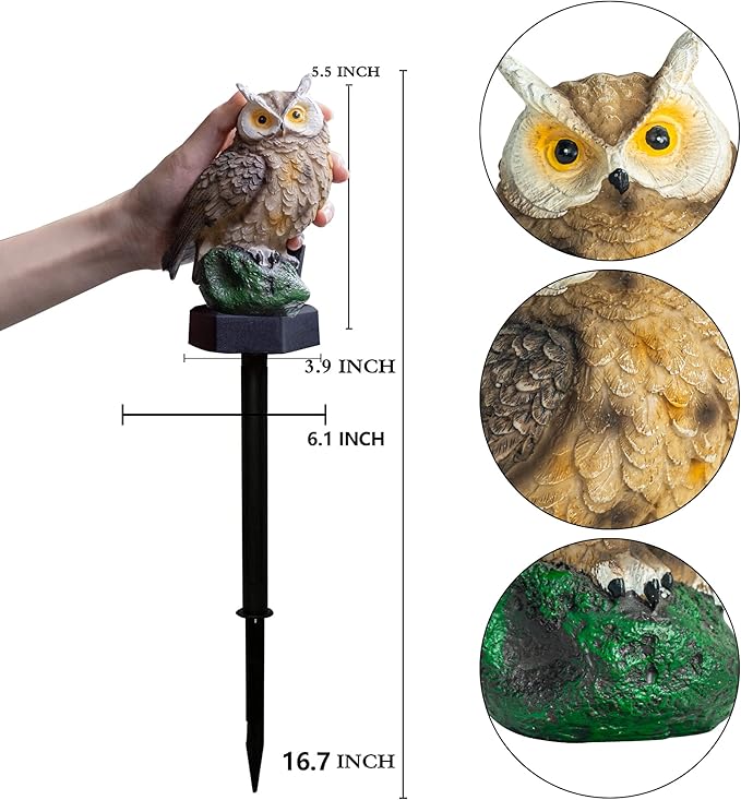 Dazzle Bright 1 Pack Owl Figure Solar LED Lights, Resin Garden Waterproof - Image 2